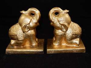 Cast Iron Elephant Gold Colored Heavy Bookends Doorstop ~ Made in Japan