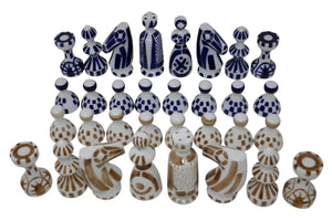Sargadelos Ceramic Porcelain Blue Brown Chessmen Chess Set