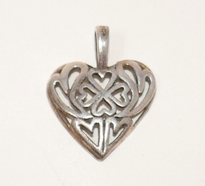 Sterling Silver 925 Heart Love Clover Filigree Pendant Valentine