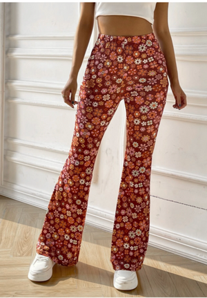 SHEIN EZwear Allover Floral Print Flare Leg Pants Size S