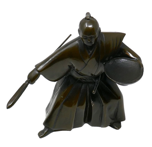 Japanese Old Samurai Warrior w Kikuchi Yari Spear Rice Bowl Heavy Figure Statue