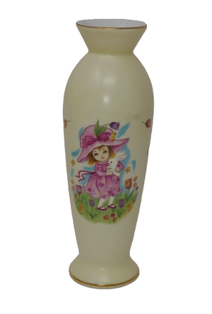Lefton Porcelain Bud Vase Girl with Bunny Vintage Japan