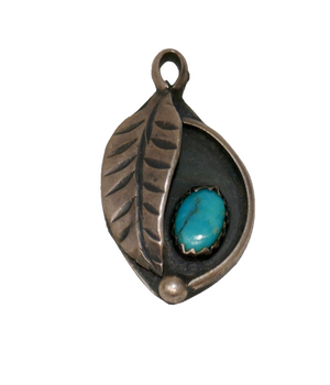 Sterling Silver Turquoise Stone Leaf Charm Pendant
