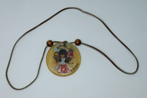 DeGrazia 1970s Hand-Painted Flower Child Necklace with Leather Cord