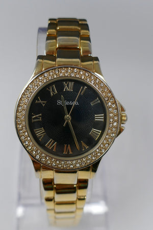 Style & Co Women's Watch SC1393 Gold Tone Stainless Steel Rhinestone NEW BATTERY