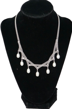 Silver Tone 16.5" Necklace with Dangling Pearls