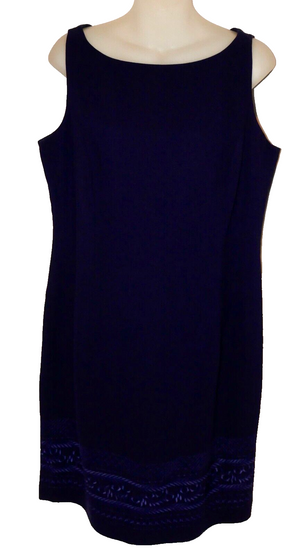 Jones New York Sleeveless Navy Blue Dress with Embroidered Flowers Size 14