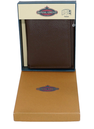 Royal Crest Men's Brown Tri-fold Cowhide Leather Wallet