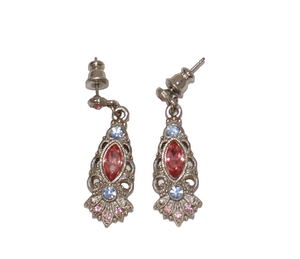 Silver Tone Multicolor Gemstone Dangle Earrings
