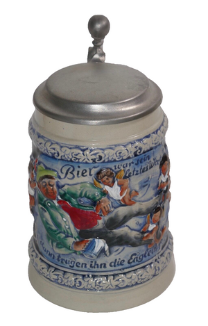 Gilles & Bohn Original Lidded Beer Stein w/Angels & Flowers West Germany