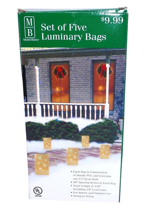 MerryBrite Set of 5 Luminary Bags ~ Gold w/Snowflakes