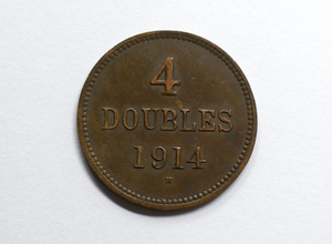 Guernsey 1914 Great Britain 4 Doubles Bronze Coin LOW MINTAGE