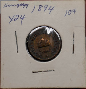 Hungary 1894 Crown of St. Stephen 2 Fillér 2 Filler Bronze Coin