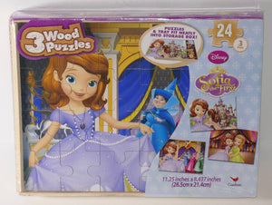 Disney Sofia the First 3 Wood Puzzles Set NEW