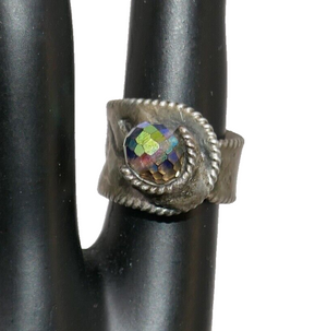 Silver Tone Art Deco Adjustable Wrap Colorful Bead Ring Size 4.5