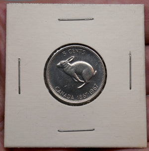 Canadian 1867-1967 Elizabeth II Rabbit 5C Nickel Confederation Coin