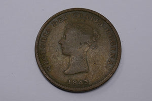 New Brunswick 1843 Victoria 1/2 Penny Token Copper Coin