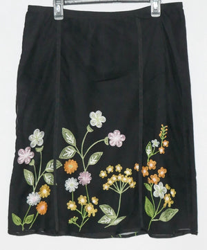 Sigrid Olsen Retro Sheer Overlay Embroidered Wildflowers Black Skirt Size 12