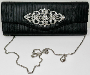 Elegant Pleated Rhinestone Embellished Flap Evening Handbag Clutch
