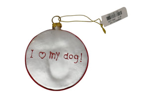 I Love My Dog Blown Glass Bowl Shaped Christmas Ornament