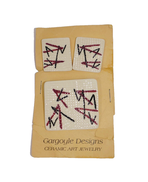 Gargoyle Designs Ceramic Art Jewelry ~ Earrings & Pin Set RARE