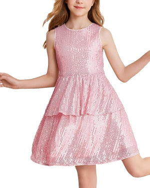 Danna Belle Girls Sequin Dual-Layer Sleeveless Dress Size 14Y