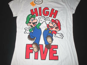 Nintendo Super Mario & Luigi High Five Printed T Shirt Junior Size L NWT
