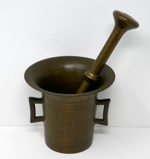 Antique Apothecary Heavy Brass Mortar & Pestle