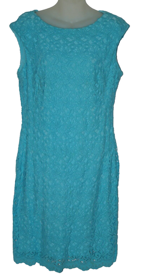 Lauren Ralph Lauren Turquoise Sleeveless Cotten Lined Lace Dress Size 12