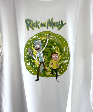 Rick And Morty In Green Portal White Graphic T-Shirt T Shirt Size 2XL