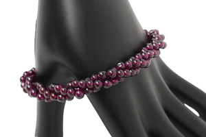 Sterling Silver Purple Bead Twisted Triple Strand 7.5" Bracelet