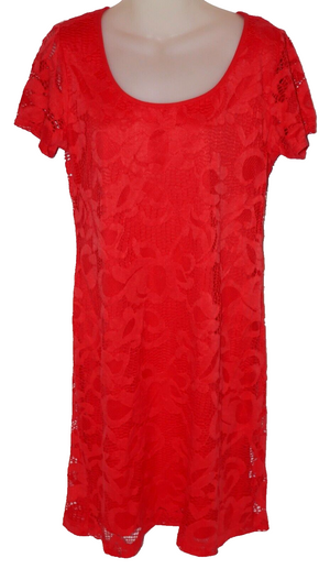 Ronni Nicole Allover Lace Short Sleeve Fully Lined Red Midi Dress Size M