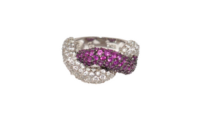 CL 925 Sterling Silver Purple Gemstone & Cubic Zirconia Twisted Ring Size 4.5
