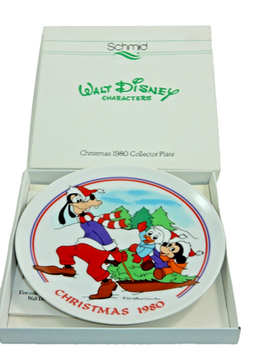 Schmid Walt Disney Character 1980 Sleigh Ride Christmas Plate w/Box Goofy Mickey