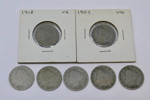 U.S Mint 1900 1902 1903 1905 1906 1912 Liberty Nickel V Cents 5C Coins