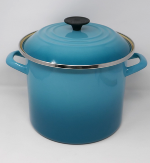 Le Creuset Caribbean Blue Enamel On Steel Covered Stock Pot with Lid