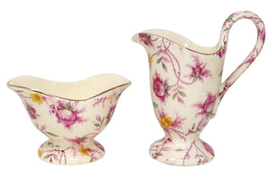 Erphila Rosalie Cheery Chintz Porcelain Creamer & Open Sugar Bowl Set