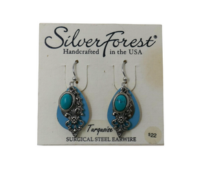 Silver Forest Turquoise Dangle Pierced Earrings