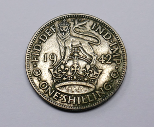 Great Britain 1942 George VI English Crest 1 Shilling Silver Coin