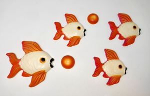 Miller Studio Vintage 1960 MCM Chalkware Goldfish w/Bubbles Wall Art Plaque Set