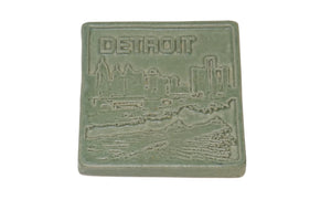 Pewabic Pottery 2000 Detroit Skyline 4" Square Green Tile