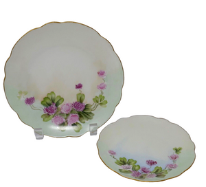 Bavaria Hand Painted Pink Purple Flowers Gold Trim Plates Signed by A. Wieland