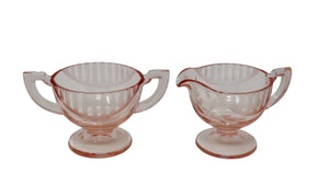 Pink Depression Etched Glass Cream and Sugar Set