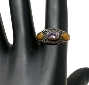 Sterling Silver 925 Amethyst Gold Tone Accent Ring Size 7.75