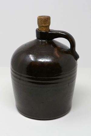 Brown Stoneware Whiskey Jug Crock with Cork