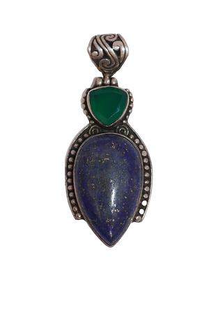 Sterling Silver 925 Green Chalcedony & Lapis Gemstone Pendant
