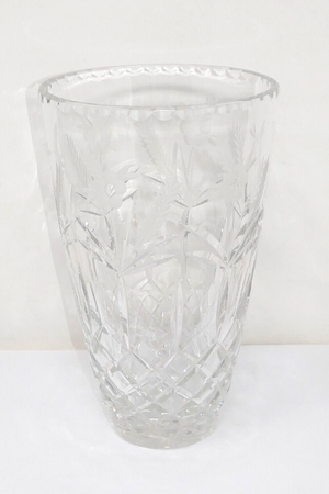 Etched Cut Crystal 8.5" Vase with Flower Motif
