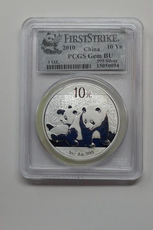 China 2010 Chinese Panda 1 oz .999 Silver 10 Yuan Coin PCGS Gem BU