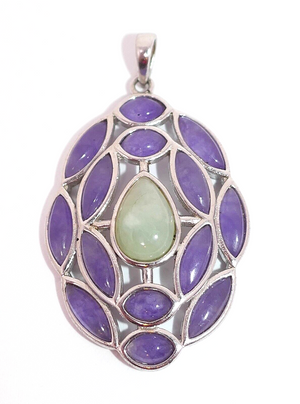 PAJ 925 Sterling Silver Opalized Fluorite & Prehnite Gemstone Pendant