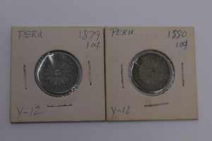 Peru 1879 1880 Diez Centavos 10 Centavos Copper-Nickel Coins